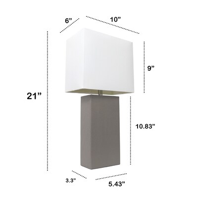 Lalia Home Lexington 21" Leather Base Modern Home Décor Bedside Table Lamp, White Rectangular Fabric Shade, Gray (LHT-3008-GY)