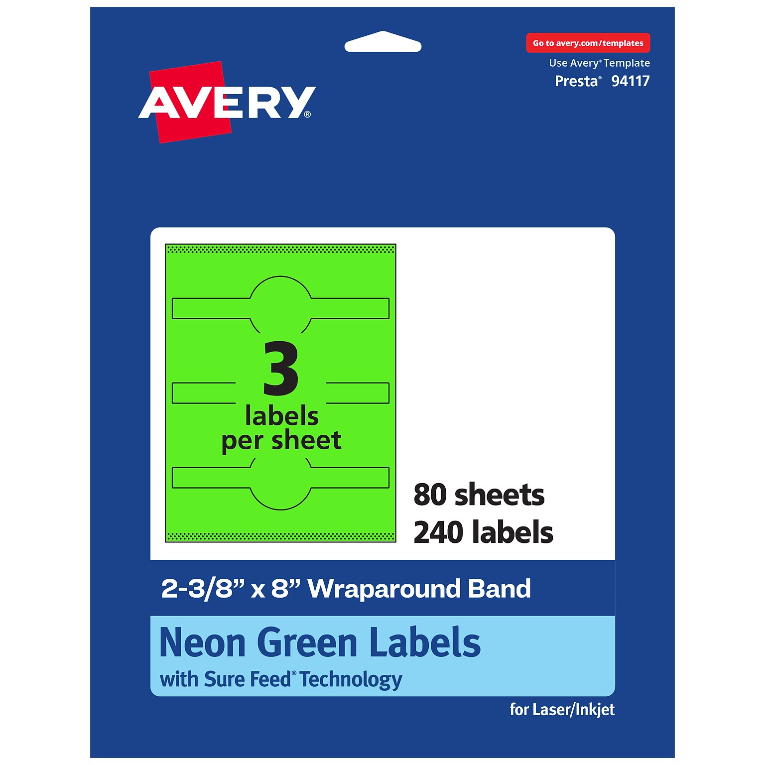 Avery Decorative Edge Multipurpose Labels, 2-3/8 x 8, Neon Green, 240/Box (94117)