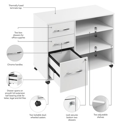 Bush Business Furniture Hustle 30"H Storage Cabinet with 3 Shelves, 3 Drawers, White (HUF140WHSU)