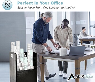 AdirOffice 20-Slot Mobile Roll File, 24.75"H x 15.25"W x 13.25"D, Black (624-BLK)