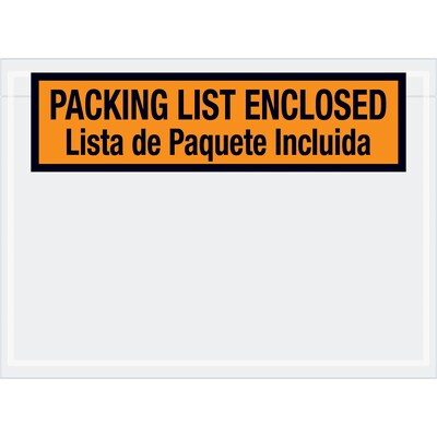 Packing List Enclosed Bilingual Packing List Envelope, 5.5 x 7.5, Orange, 1000/Carton (PL, 500)