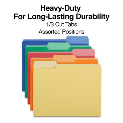 Staples Heavyweight File Folders, 1/3-Cut Tab, Letter Size, Assorted Colors, 50/Box (ST18363-CC)