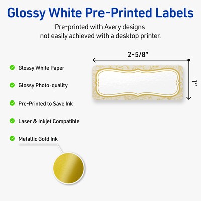Avery Rectangle Laser/Inkjet Multipurpose Labels, 1 x 2-5/8, White, 160/Pack (19479371078)