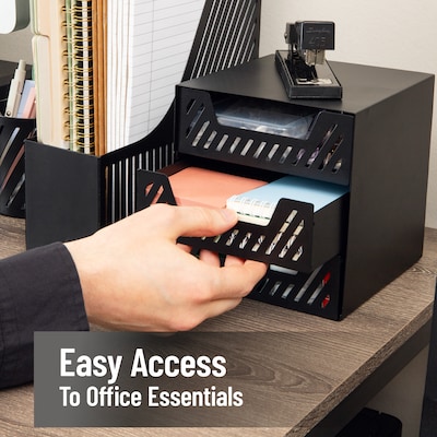 Mind Reader Metal Desk Organizer, Black (3SLDR-BLK)