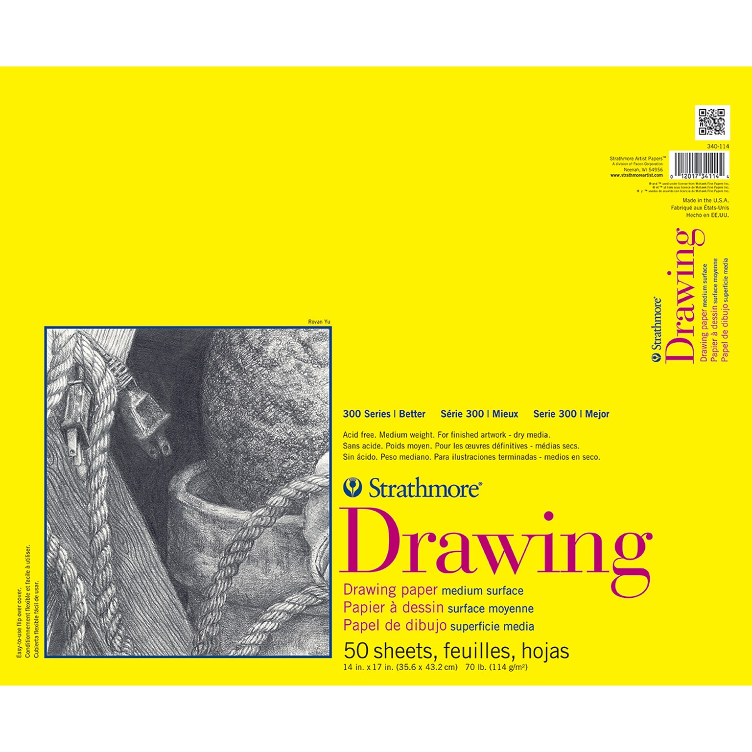 Strathmore 300 Series 14 x 17 Drawing Sketch Pad, 50 Sheets/Pad (STTP3401141)