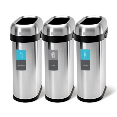 simplehuman Commercial Slim Steel Trash Can with Open Lid, 13 Gallon, Matte Black (CW1498)