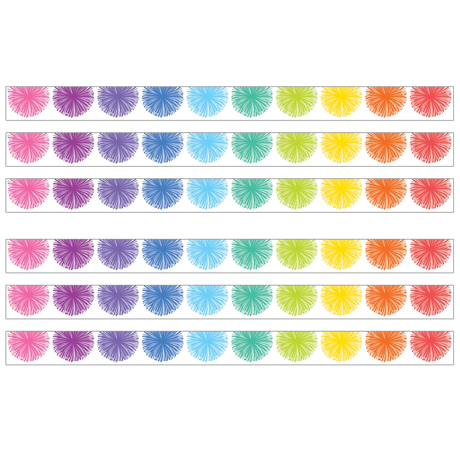 Teacher Created Resources Colorful Poms Scalloped Die-Cut Border Trim, 3 x 2.92, Multicolor, 6/Bundle (TCR6919-6)