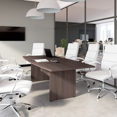 Bush Business Furniture 96W x 42D Boat Shaped Conference Table with Wood Base, Storm Gray (99TB9642S