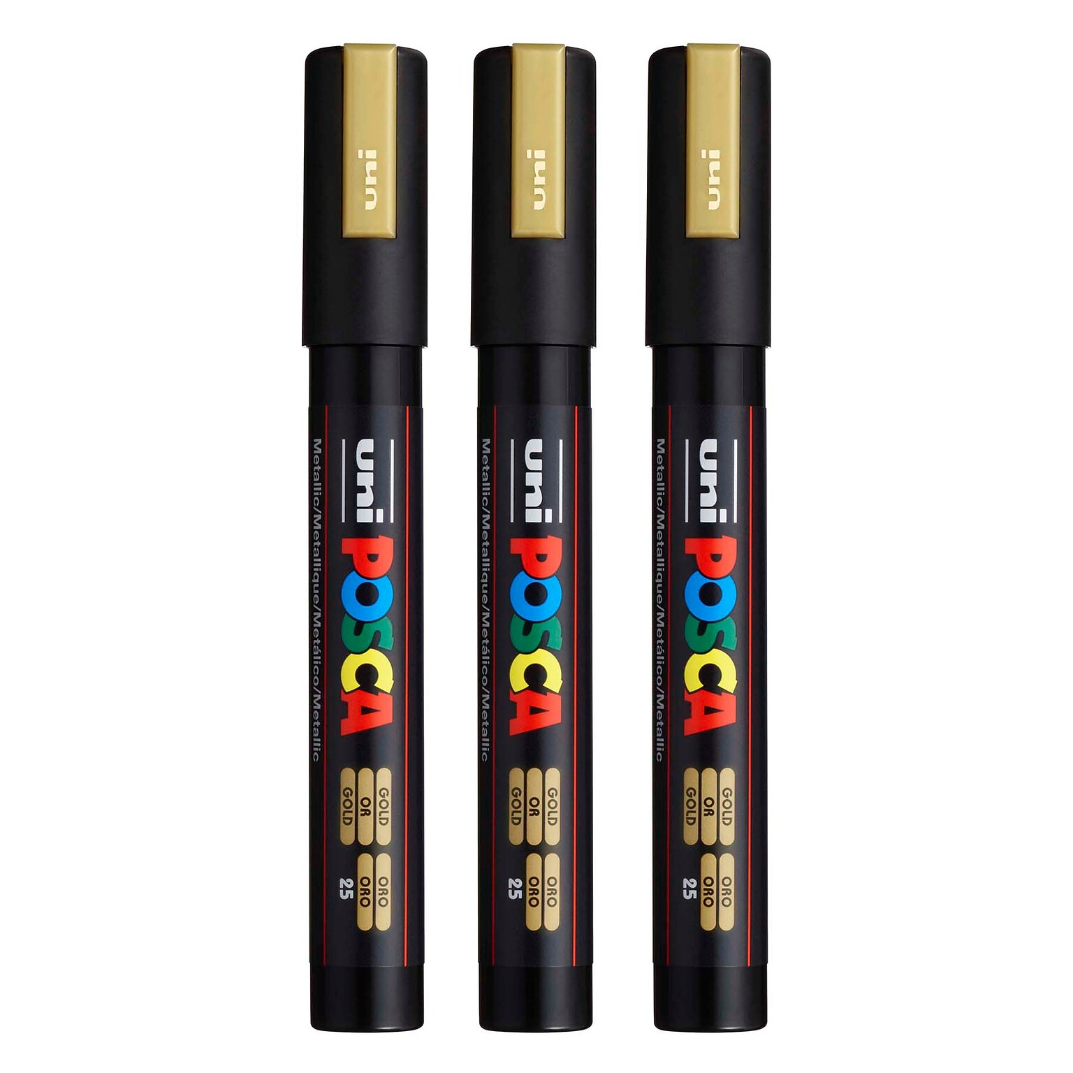 POSCA PC-5M Water Based Paint Marker, Medium Bullet Tip, Gold, 3/Pack (UBCPC5MGOLD-3)
