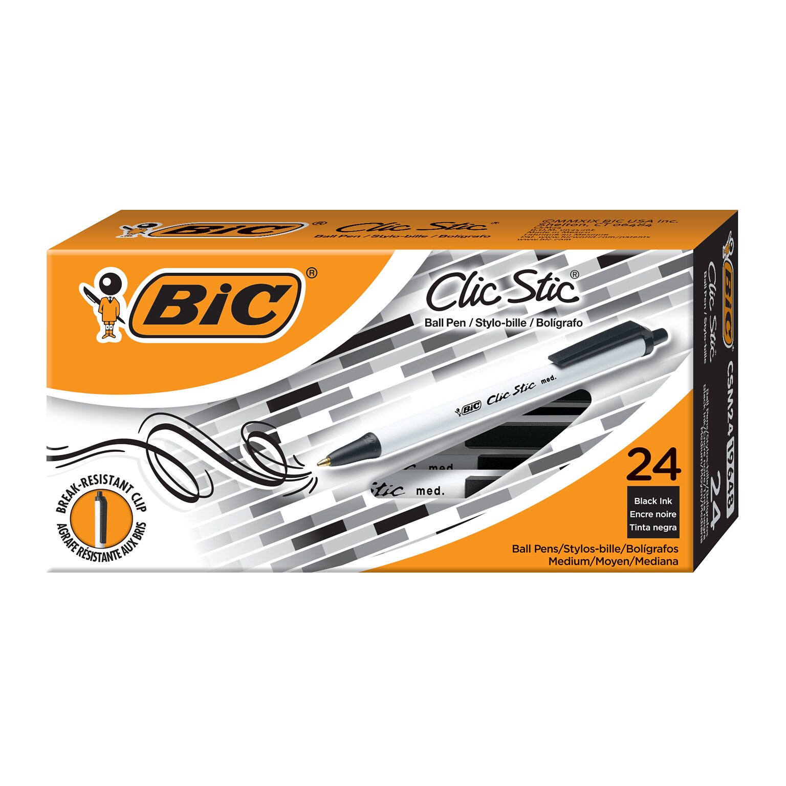 BIC Clic Stic Retractable Ballpoint Pen, Medium Point, 1.0mm, Black Ink, 24/Pack (CSM241-BLK)