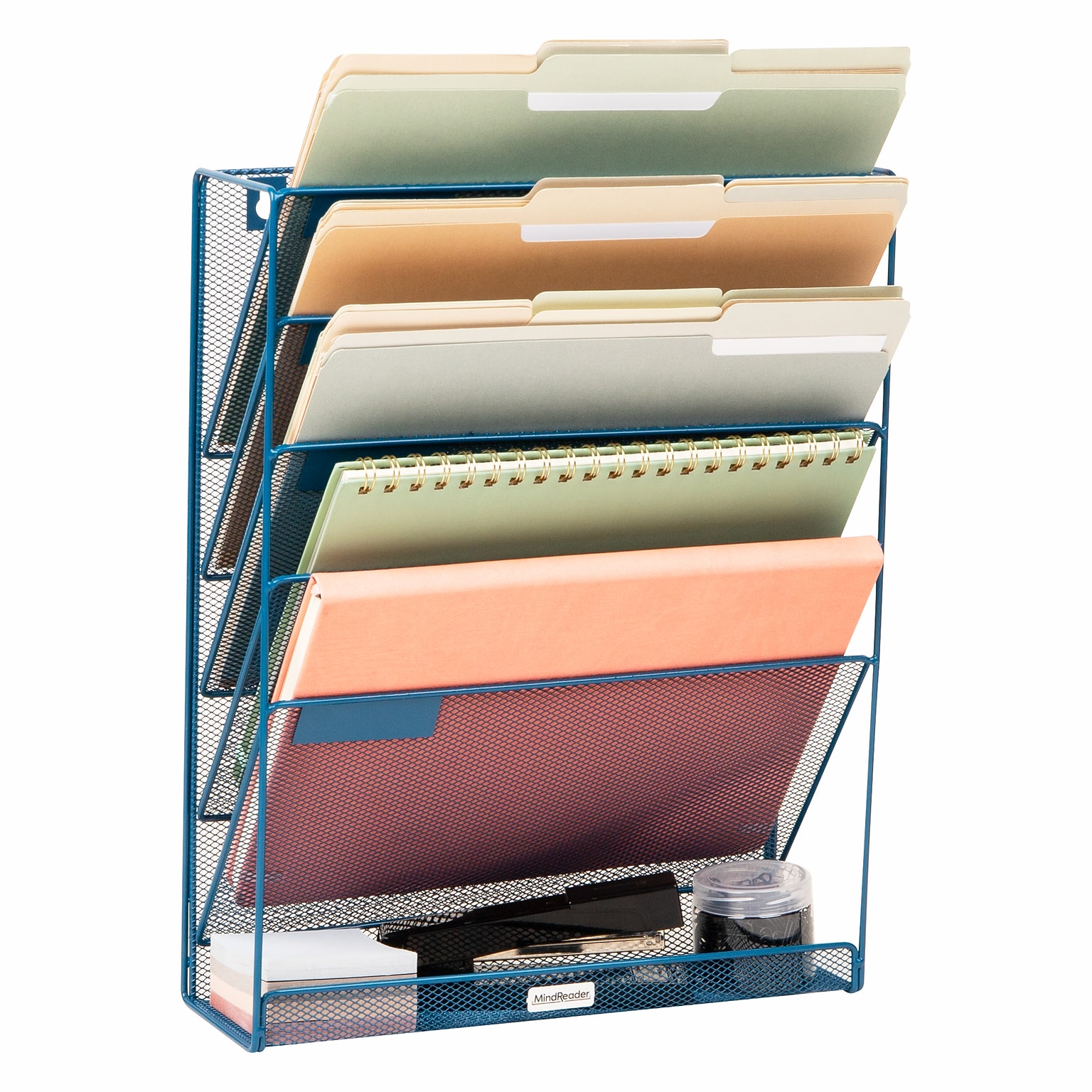 Mind Reader 5-Pocket Metal Mesh Mountable Wall File, Letter Size, Turquoise (MAGSTACK-TUR)