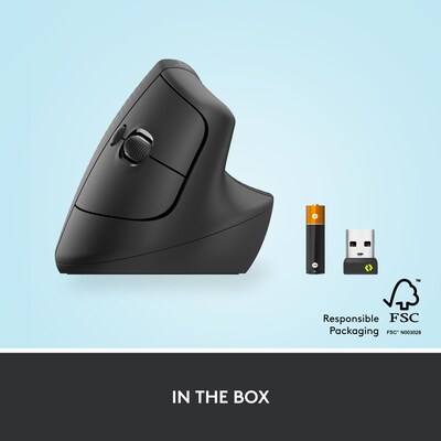 Logitech Lift Vertical Wireless Ergonomic Optical Mouse, Graphite (910-006466)