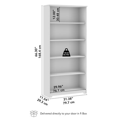 Bush Furniture Cabot 66"H 5-Shelf Bookcase with Adjustable Shelves, Modern Walnut (WC31066)