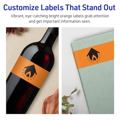 Avery Rectangle Laser/Inkjet Multipurpose Labels, 2.5" x 7", Bright Orange (120/Box)