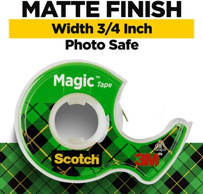 Scotch Magic Tape with Dispenser, Invisible, 3/4 in x 300 in, 3 Pack, Clear, For Office and Back to School for Classroom