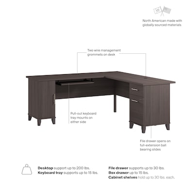 Bush Home Somerset 72" W L Shaped Office Desk with Storage, Storm Gray (WC81510K)