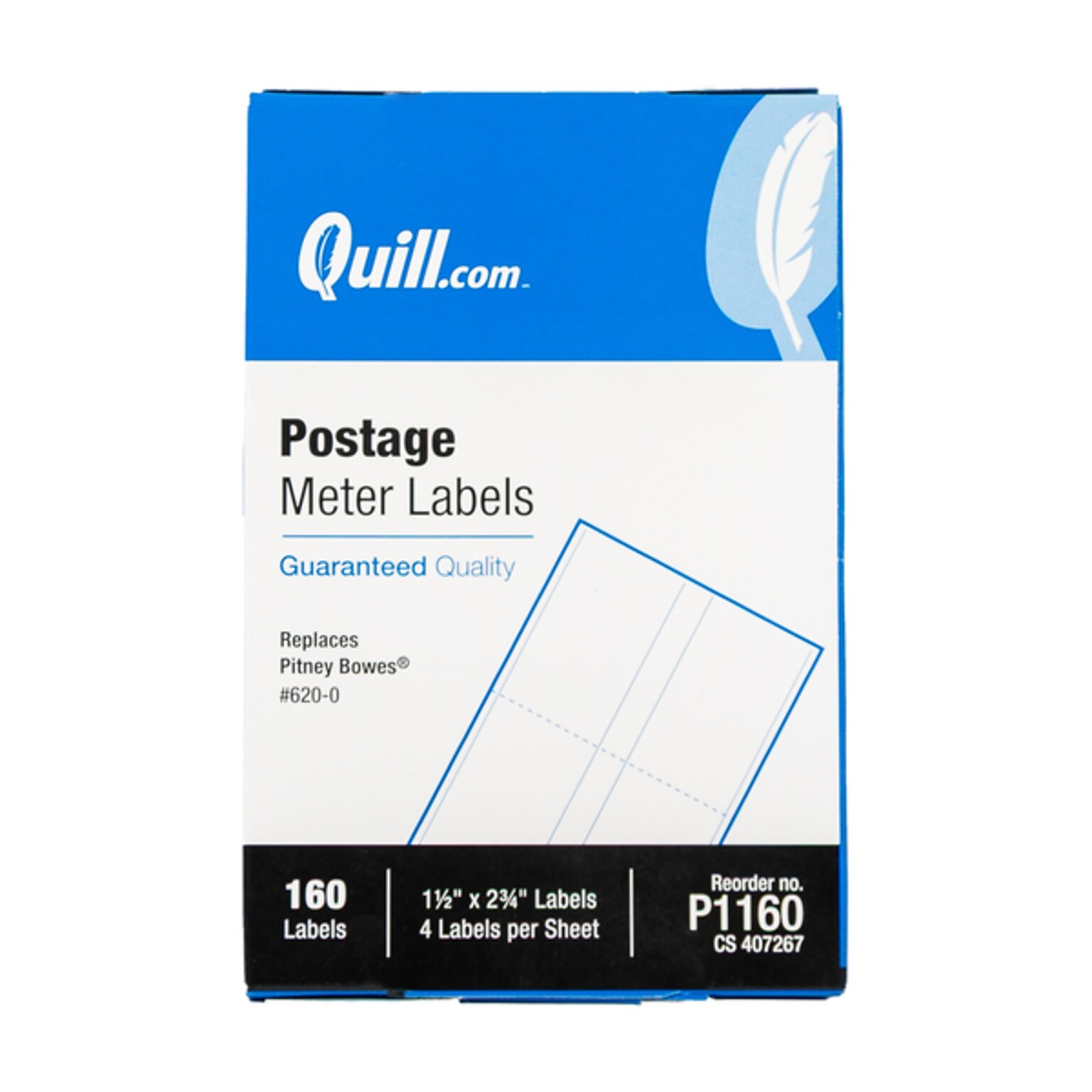 Quill Brand® Postage Meter Self-Adhesive Labels, 1-1/2 x 2-3/4, White, 160 Labels/Pack (P1160)