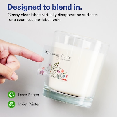 Avery Square Laser/Inkjet Multipurpose Labels, 2" x 2", Clear, 20 Labels/Sheet, 100 Sheets/Pack (19479311178)