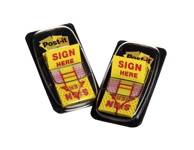 Post-it 'Sign Here' Message Flags, 1" Wide, Yellow, 100 Flags/Pack (680-SH2)