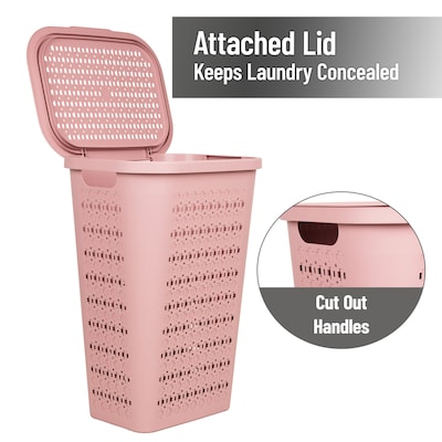 Mind Reader Slim Tapered Hamper with Lid, Plastic, Pink (SWHAMP50-PNK)
