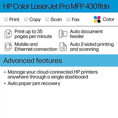 HP LaserJet Pro 4301fdn Printer, 3-Year Warranty with Next Day Replacement & Toner Discounts Smart Bundle