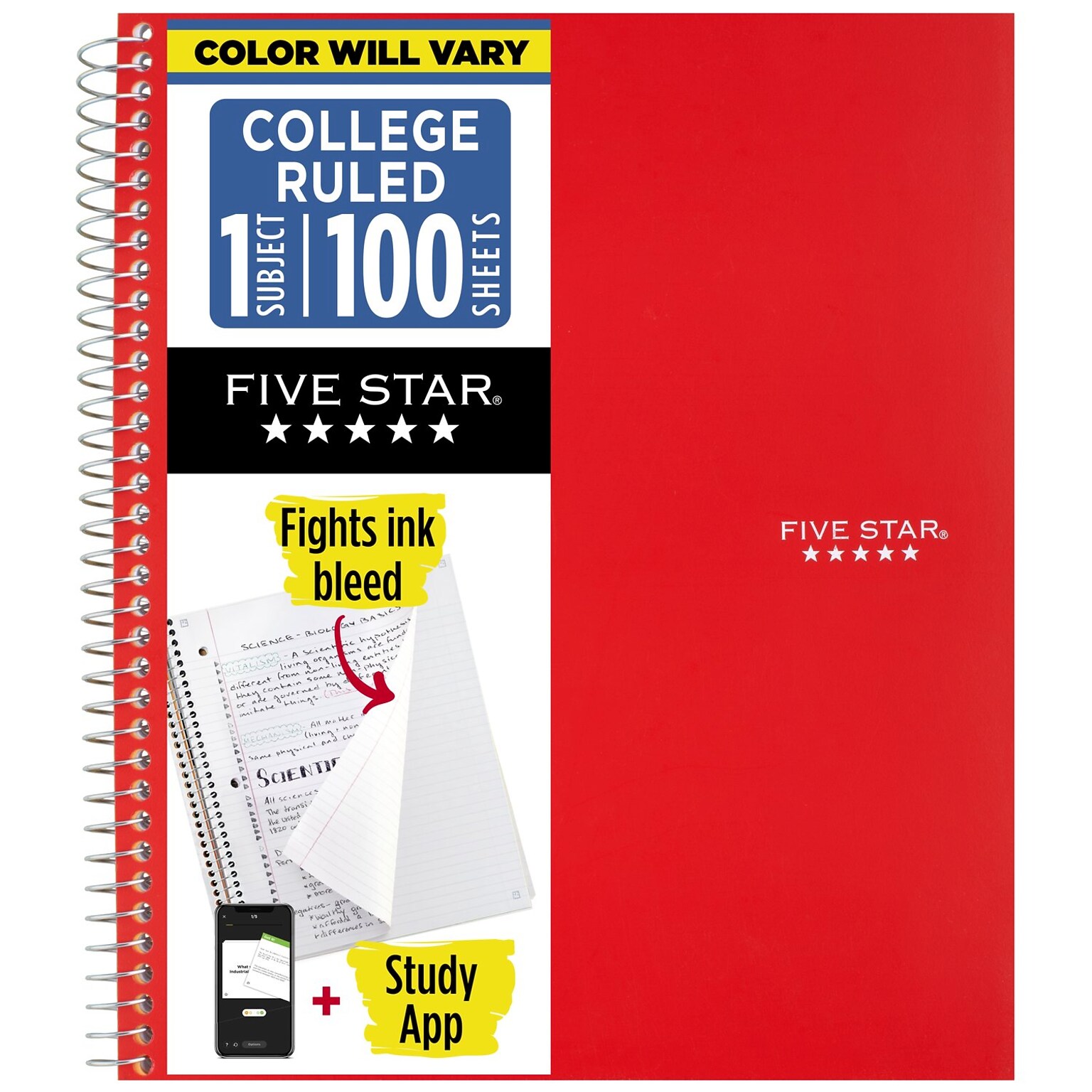 Five Star 1-Subject Composition Notebooks, 8.5 x 11, College Ruled, 100 Sheets, Color Chosen at Random (06206/08076)