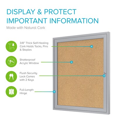 Ghent 36 H x 30 W Enclosed Natural Cork Bulletin Board with Satin Frame, 1 Door (PA13630K)