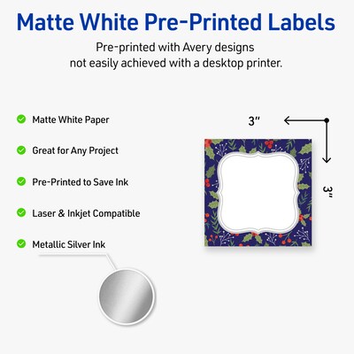 Avery Square Multipurpose Labels, 3 x 3, White, 60/Pack (19479370617)