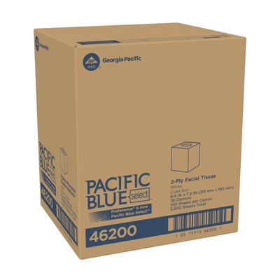 Pacific Blue Select Facial Tissue, 2-ply, 100 Tissues/Box, 36 Boxes/Pack (46200)