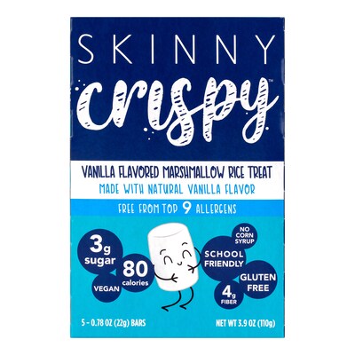 Skinny Crispy Gluten Free Vanilla Marshmallow Rice Treat, 3.9 oz., 5 Bars/Box, 3 Boxes/Pack (600-04176)