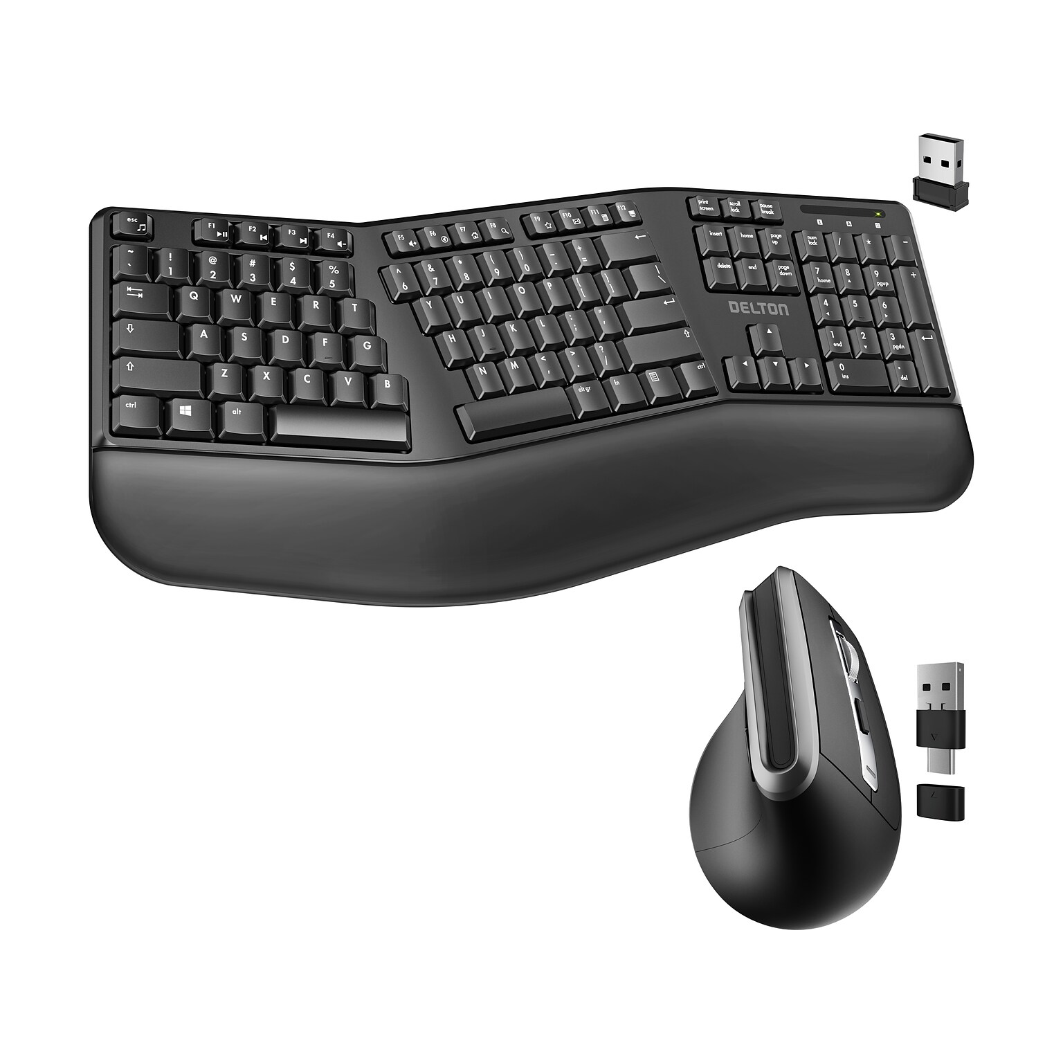 Delton G20 Wireless Ergonomic Computer Keyboard and Optical Mouse Combo, Black (DKMKITERG20-WB)