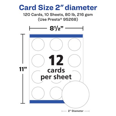 Avery Integrated Cards, 2" Dia., Matte White, 120/Pack (95268)