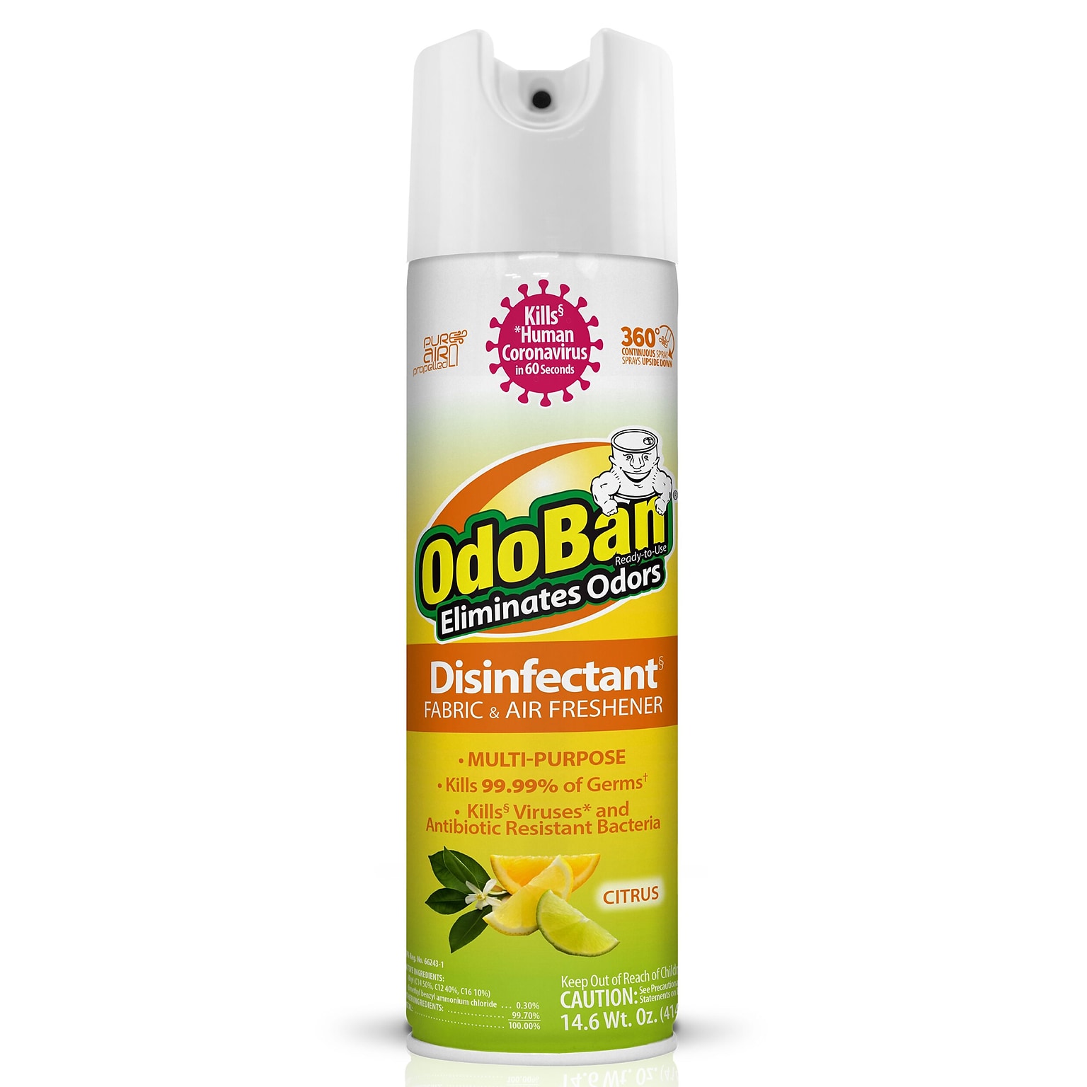 OdoBan Ready to Use Disinfectant Air Freshener & Deodorizer Spray, 14.6 oz., Citrus Scent (910601-14A)