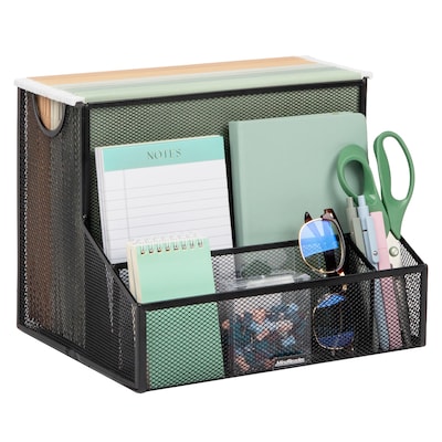 Mind Reader 4-Compartment Metal Desk Organizer, Black (DEEPORG-BLK)