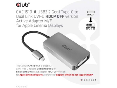 Club 3D USB C to DVI-D Adapter, Male to Female, Silver (CAC-1510)