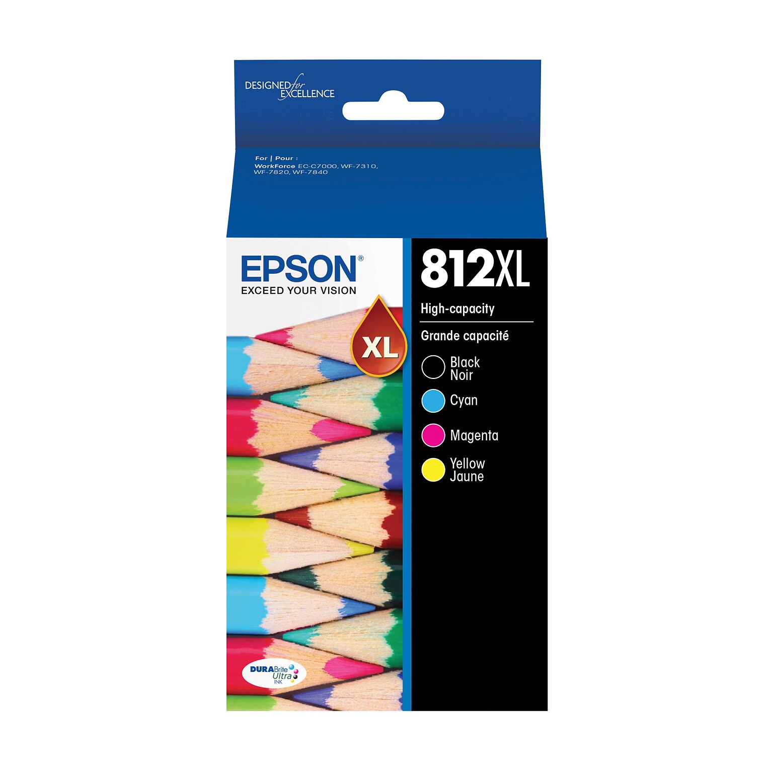 Epson DURABrite Ultra T812 Black/Cyan/Magenta/Yellow High Yield Ink Cartridge (T812XL-XCS)