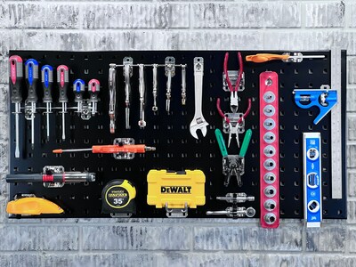 Triton Products LocBoard Pegboards with 30 pc. LocHook Assortment and Hanging Bin System (LB18-BKKit)