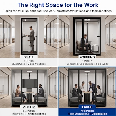 Uncaged Ergonomics Modular Acoustic Office Pod with Ventilation, Lighting and Power, Large, Black (POD-L-Black)