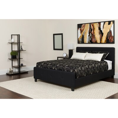 Flash Furniture Tribeca Tufted Upholstered Platform Bed in Black Fabric with Pocket Spring Mattress, Twin (HGBM21)