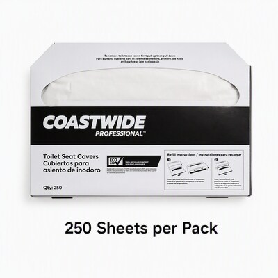 Coastwide Professional Recycled Toilet Seat Covers, 250 Sheets/Pack, 20 Packs/Carton