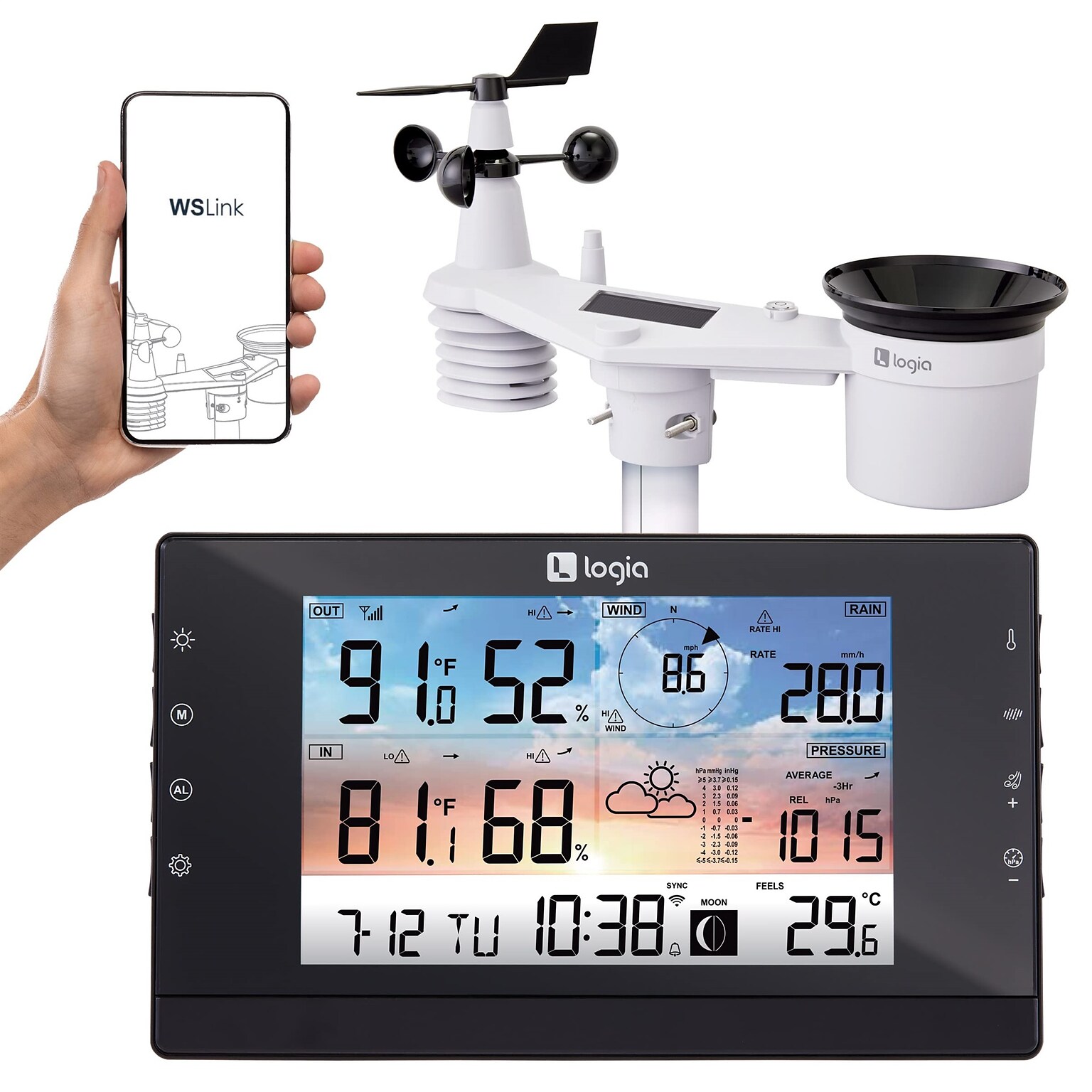 Logia 5-in-1 WiFi Weather Station w/ Solar, Indoor/Outdoor Weather Station (LOWSC511SAB)