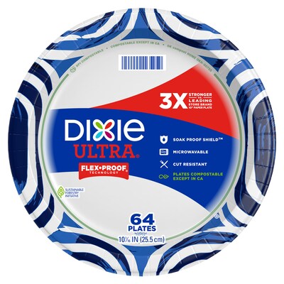 Dixie Ultra 10" Paper Plates, White, 64 Plates/Pack, 3/Packs (16525)