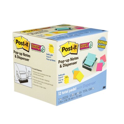 Post-it Super Sticky Pop-Up Notes Dispenser for 3" x 3" Notes, Black, 12 Pads/Pack (DS330-SSVA)
