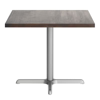 Flash Furniture Bennett Square Shaped Wooden Commercial Indoor Table, 36" x 36", Dark Brown Top/Silver Base (GSFSQ36DBT3030S)