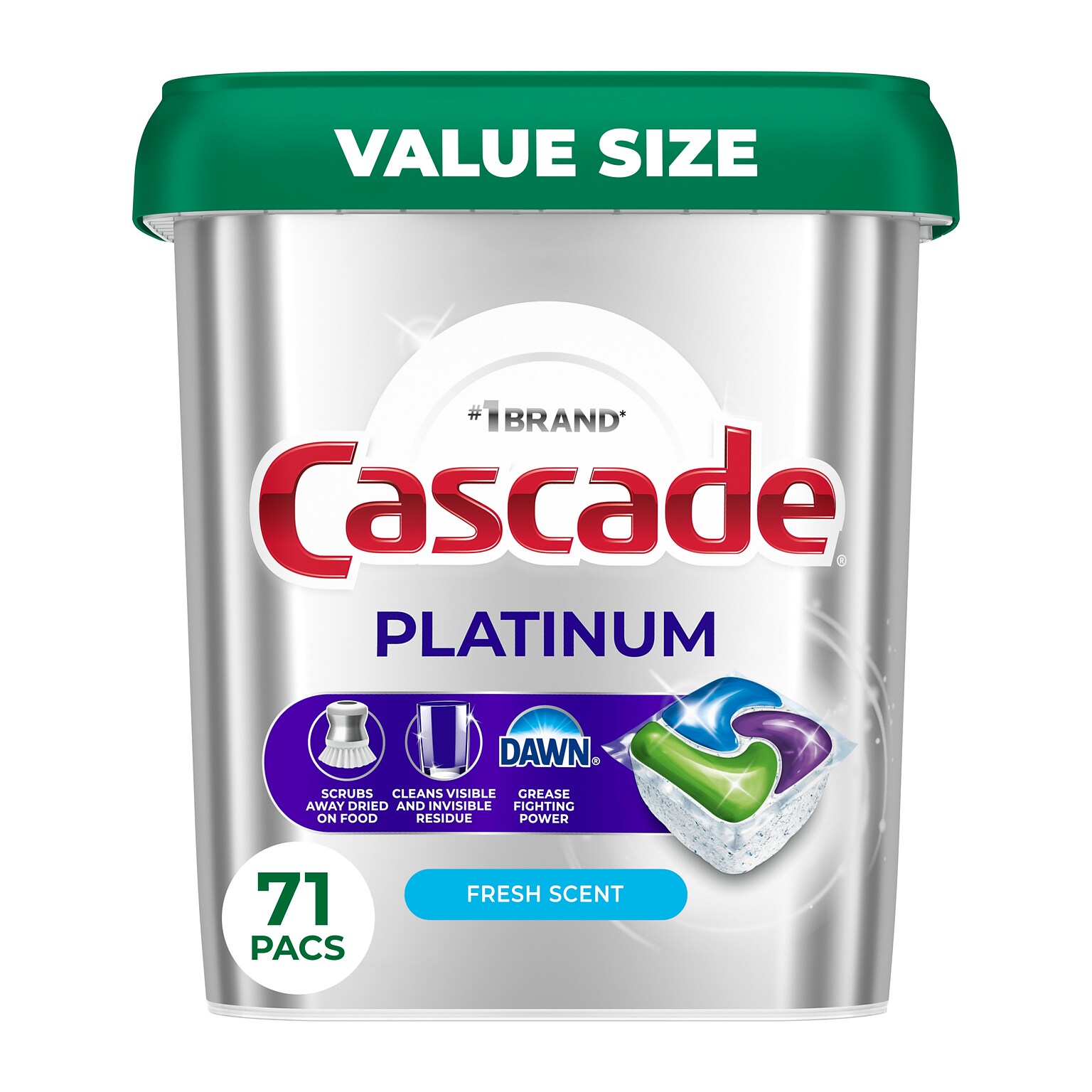 Cascade Platinum ActionPacs Dishwashing Detergent Pods, Fresh Scent, 71 Pods/Box (12052)