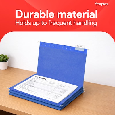 Staples® Hanging File Folders, 1/5-Cut Tab, Letter Size, Blue, 25/Box (ST163501-CC)