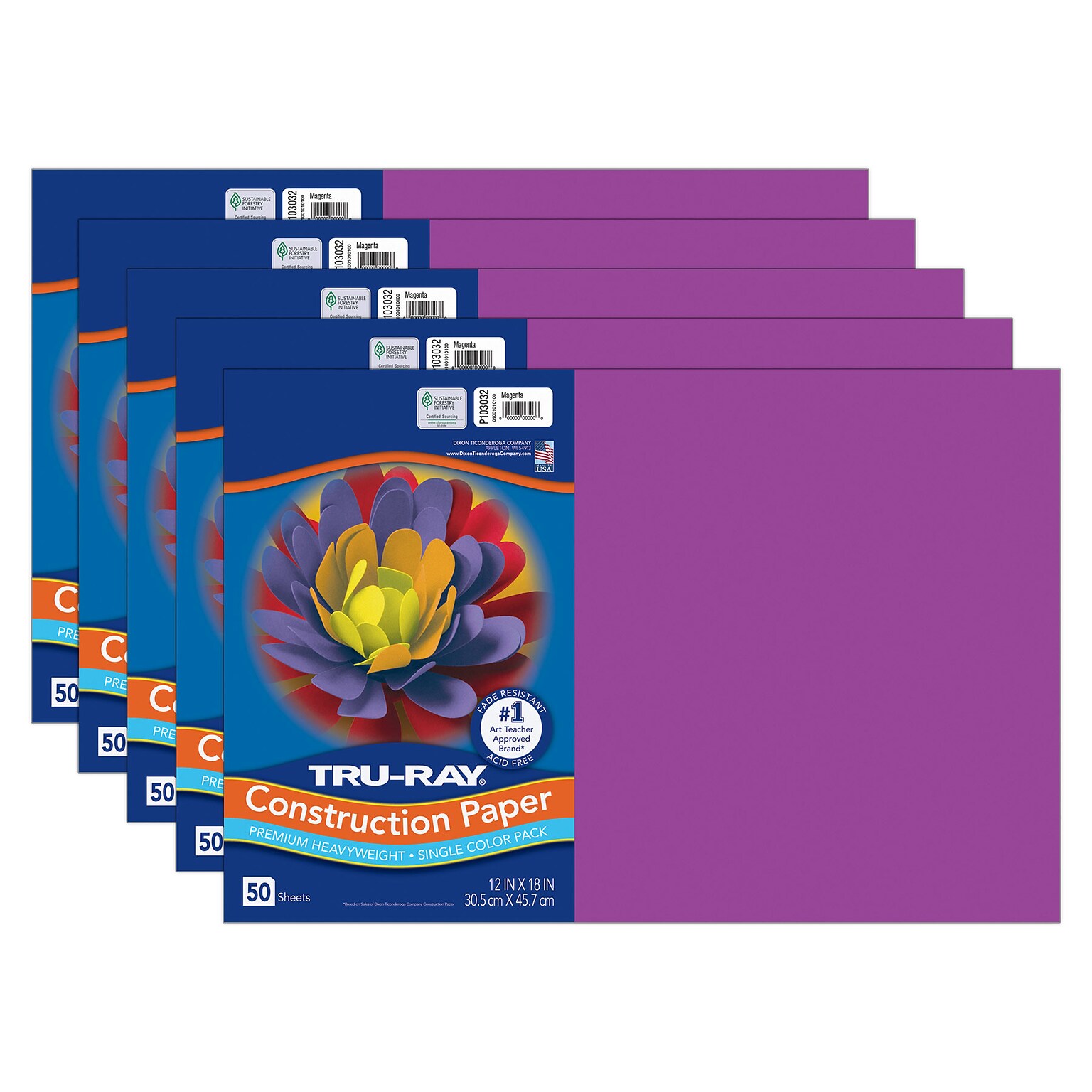Tru-Ray 12 x 18 Construction Paper, Magenta, 50 Sheets/Pack, 5 Packs/Bundle (PAC103032-5)