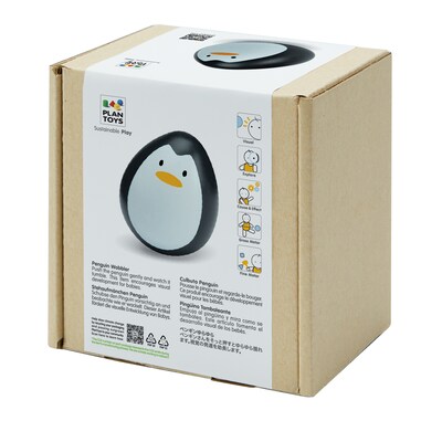 Plan Toys Penguin Wobbler Wooden Bounce Back Toy, Black (PTS5200)