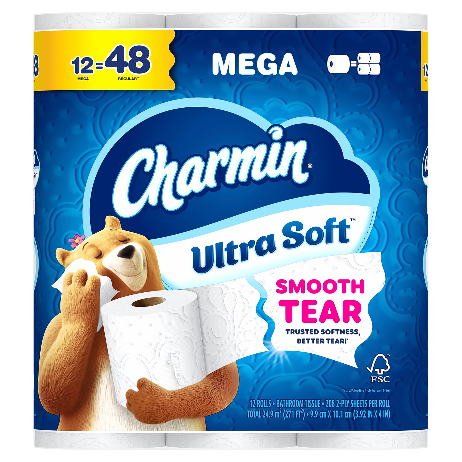 Charmin Ultra Soft Mega Toilet Paper, 2-ply, White, 208 Sheets/Roll, 12 Rolls/Case (88135)