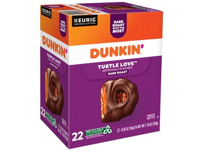 Dunkin Turtle Love Coffee Keurig® K-Cup® Pods, Dark Roast, 22/Box (5000367615)